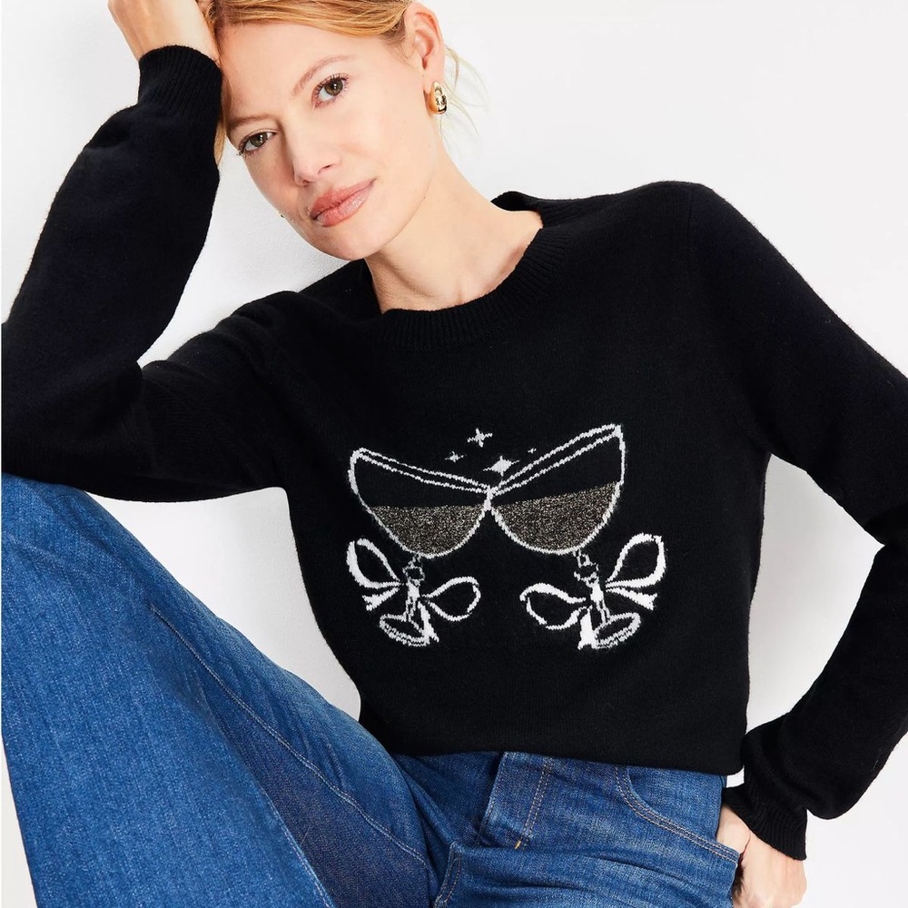 LOFT Black Sweater with Graphic Design